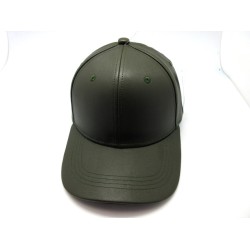 1607-03 PLAIN PU LEATHER BASEBALL CAP OLIVE