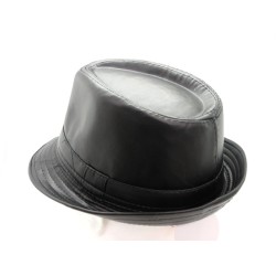 1700-03 WINTER PU FEDORA HAT BLACK