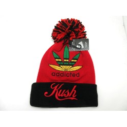 KNIT HAT 2008-11 "ADDICTED" RED/BLK