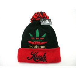 KNIT HAT 2008-11 "ADDICTED" BLK/RED