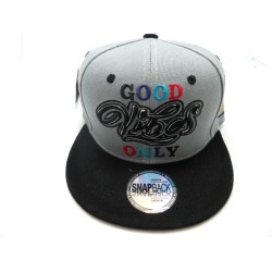 2109-14 SNAP BACK HIP HOP "GOOD VIBES ONLY" GRY/BLK