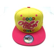 2109-14 SNAP BACK HIP HOP "GOOD VIBES ONLY" YEL/PINK