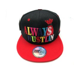 2109-17 SNAP BACK HIP HOP "ALWAYS HUSTLIN" BLK/RED