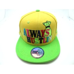 2109-17 SNAP BACK HIP HOP "ALWAYS HUSTLIN" YEL/LIM