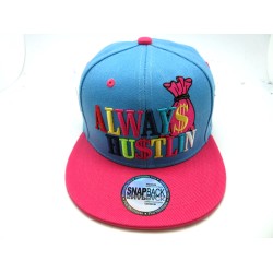 2109-17 SNAP BACK HIP HOP "ALWAYS HUSTLIN" SKY/HOT