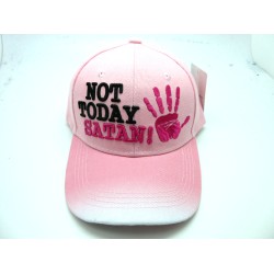 2109-21 RELIGIOUS HAT "NOT TO DAY SATAN" PINK/WHT