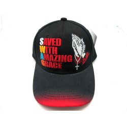 2109-23 RELIGIOUS HAT "SAVED WITH AMAZING G"2109-23 BLK/RED