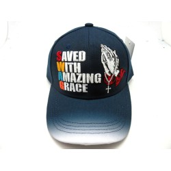 2109-23 RELIGIOUS HAT "SAVED WITH AMAZING G"2109-23 BLK/GRY