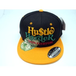 2303-09 HIP HOP SNAP BACK"HUSTLE HARDER"BLK/GOL