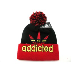 2304-12 WEED KNIT"ADDICTED" HATBLK/RED