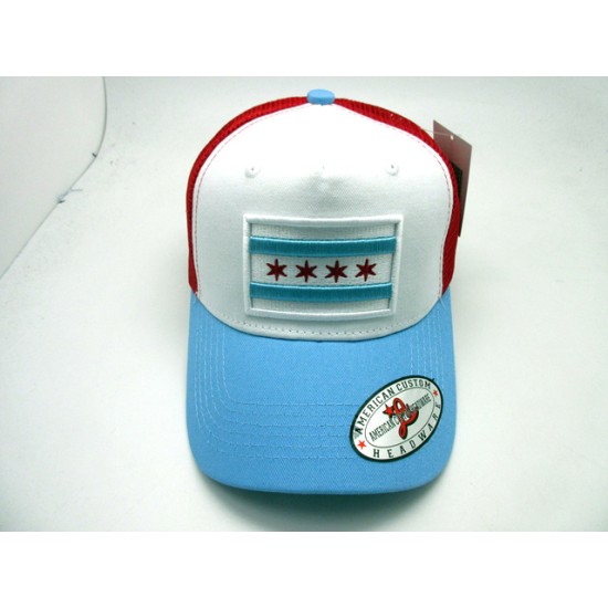 2402-22 CHICAGO FLAG TRUCKER HAT RED/SKY