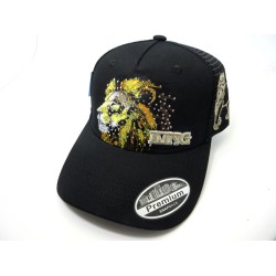 2603-46 RHINE STONE "LION" MESH TRUCKER HAT BLACK