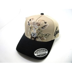 2603-28 RHINE STONE "GOAT" MESH TRUCKER HAT KHAKI/BLACK