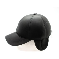 WINTER PU BASEBALL HAT W/EAR WARMER 1700-04 BLACK