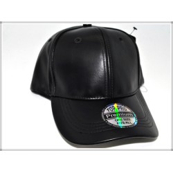 1607-03 PLAIN PU LEATHER BASEBALL CAP BLACK