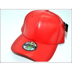 1607-03 PLAIN PU LEATHER BASEBALL CAP RED