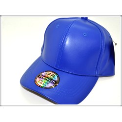 1607-03 PLAIN PU LEATHER BASEBALL CAP ROYAL BLUE