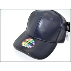 1607-03 PLAIN PU LEATHER BASEBALL CAP NAVY BLUE