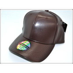 1607-03 PLAIN PU LEATHER BASEBALL CAP BROWN