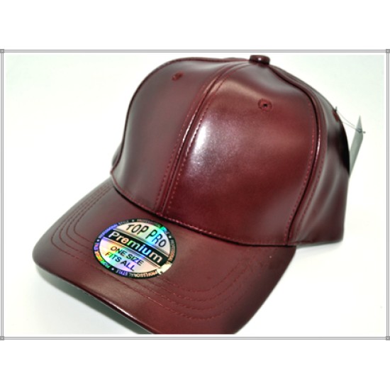 1607-03 PLAIN PU LEATHER BASEBALL CAP BURGUNDY