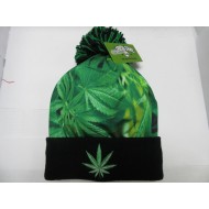 WINTER LEAF PRINT POM KNIT HAT 1808-09